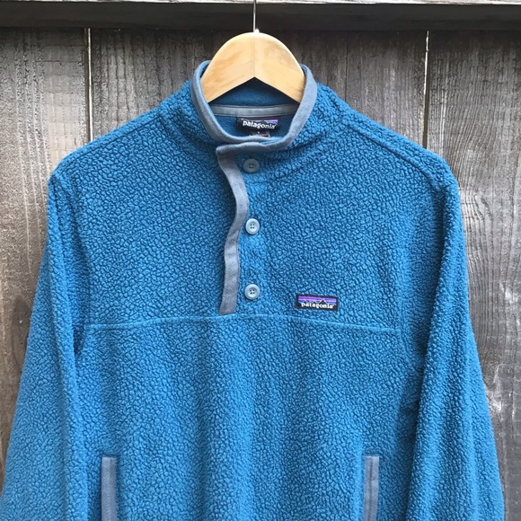 Patagonia shearling button fleece blue pullover sweater mens size small